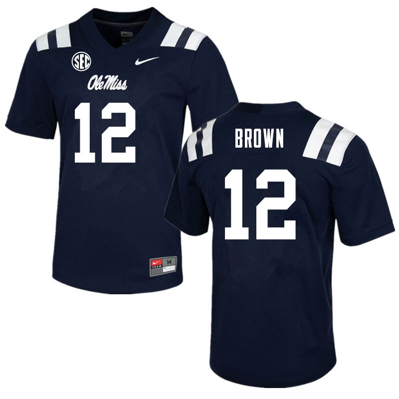 Men #12 Jakivuan Brown Ole Miss Rebels College Football Jerseys Sale-Navy